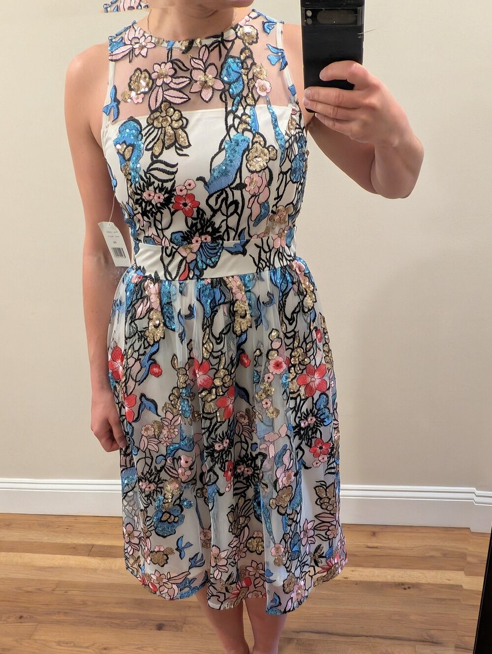 Floral Mesh Midi Dress in Multi-Color